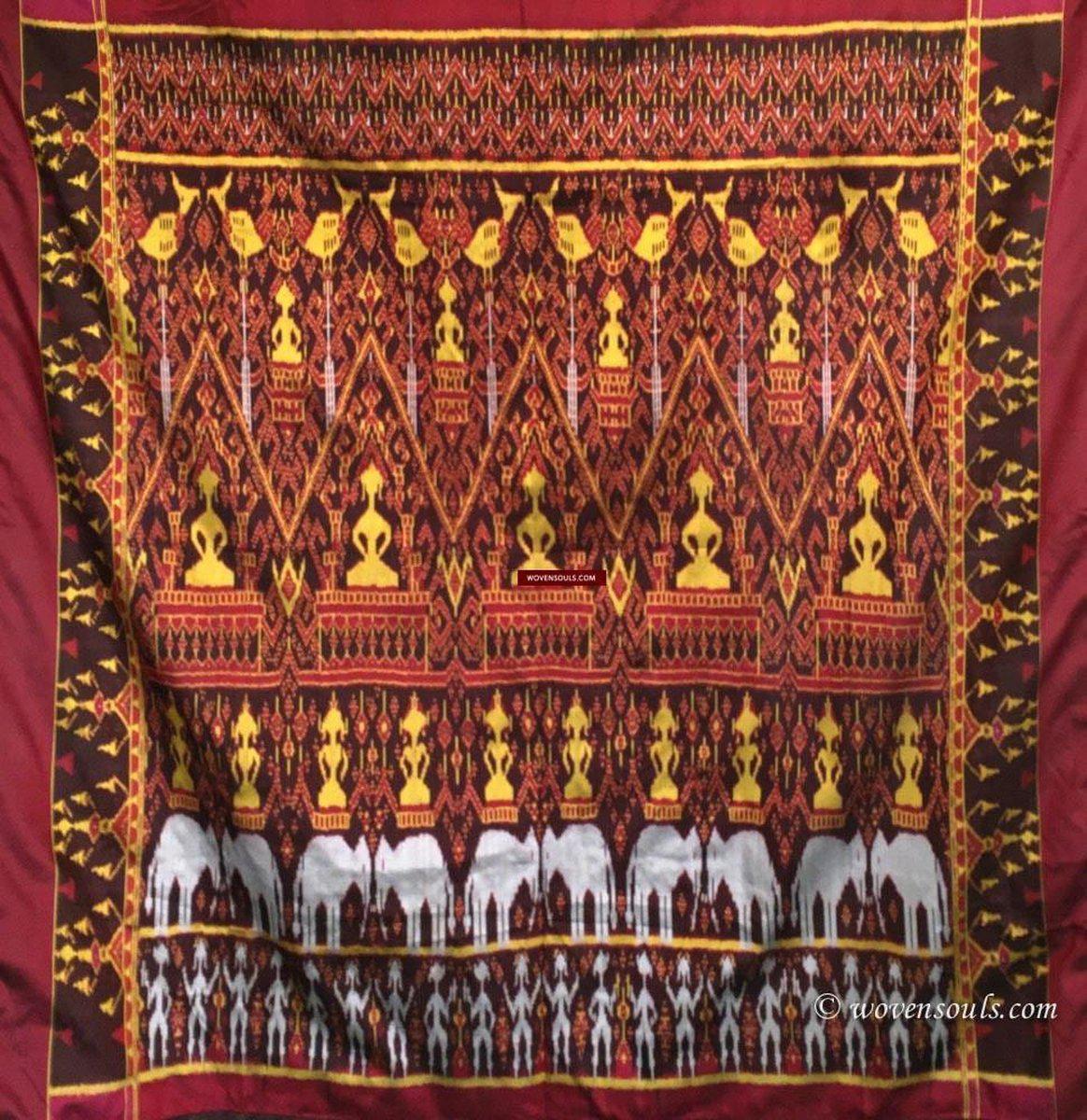 841 B - Fine Pedan Pidan Tie Dye Silk Ikat Temple Banner Wall Art from Cambodia-WOVENSOULS-Antique-Vintage-Textiles-Art-Decor