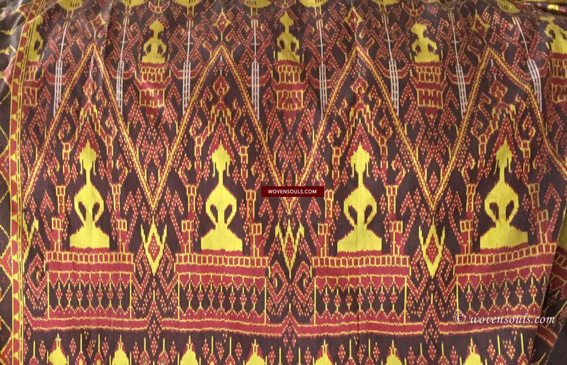 841 B - Fine Pedan Pidan Tie Dye Silk Ikat Temple Banner Wall Art from Cambodia-WOVENSOULS-Antique-Vintage-Textiles-Art-Decor