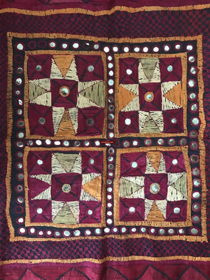 857 Vintage Silk Embroidery Chakla or Wall Decor from Kathiawar Gujarat-WOVENSOULS-Antique-Vintage-Textiles-Art-Decor