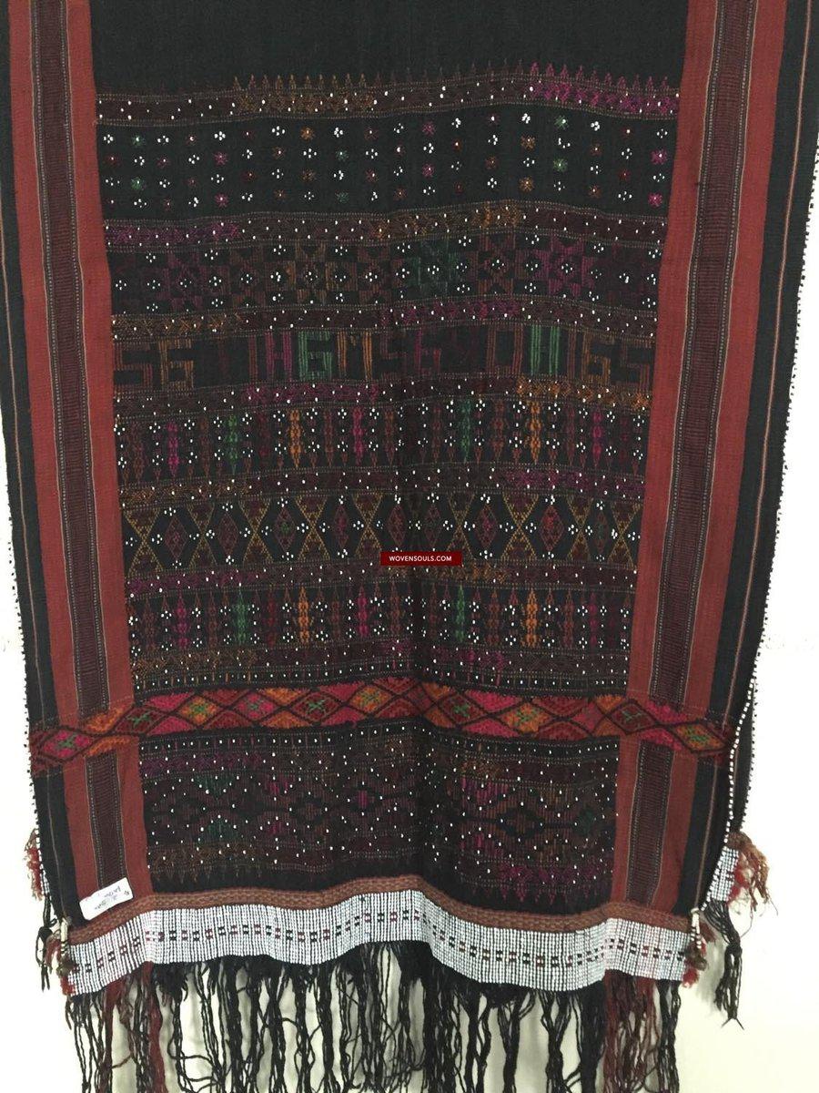 881 SOLD Vintage Batak Ulos - Beaded Shoulder Cloth of the Batak People-WOVENSOULS-Antique-Vintage-Textiles-Art-Decor