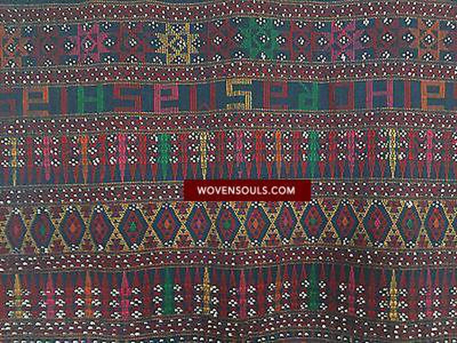 882 SOLD Rare Beaded Batak Shoulder Cloth Ulos-WOVENSOULS-Antique-Vintage-Textiles-Art-Decor