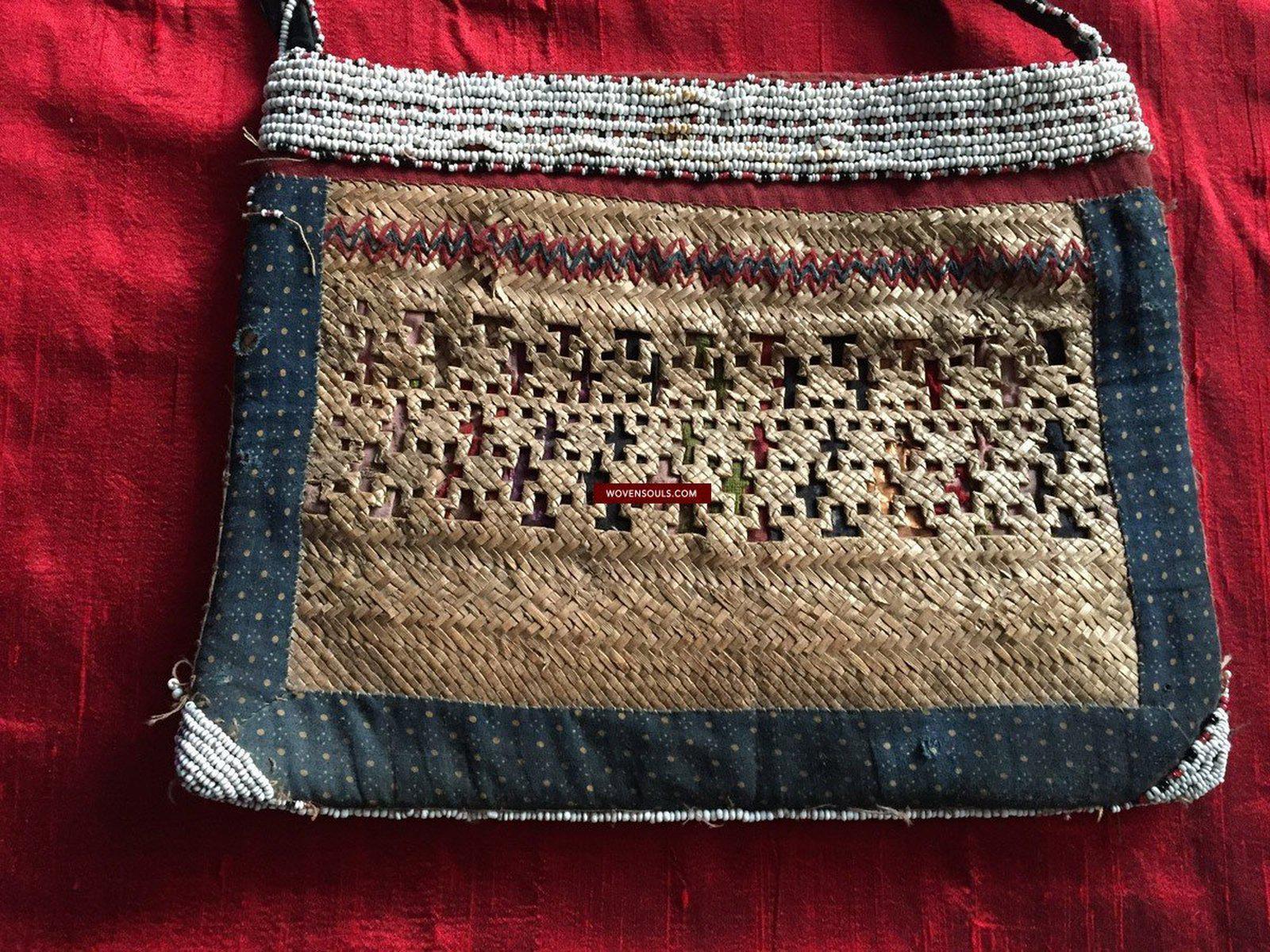 892 Antique Beaded Batak Woven Rattan Matted Bag-WOVENSOULS-Antique-Vintage-Textiles-Art-Decor