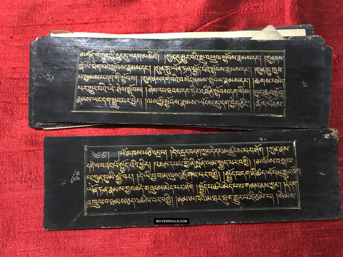 9020 Antique Tibetan Manuscript - Black Paper Golden text