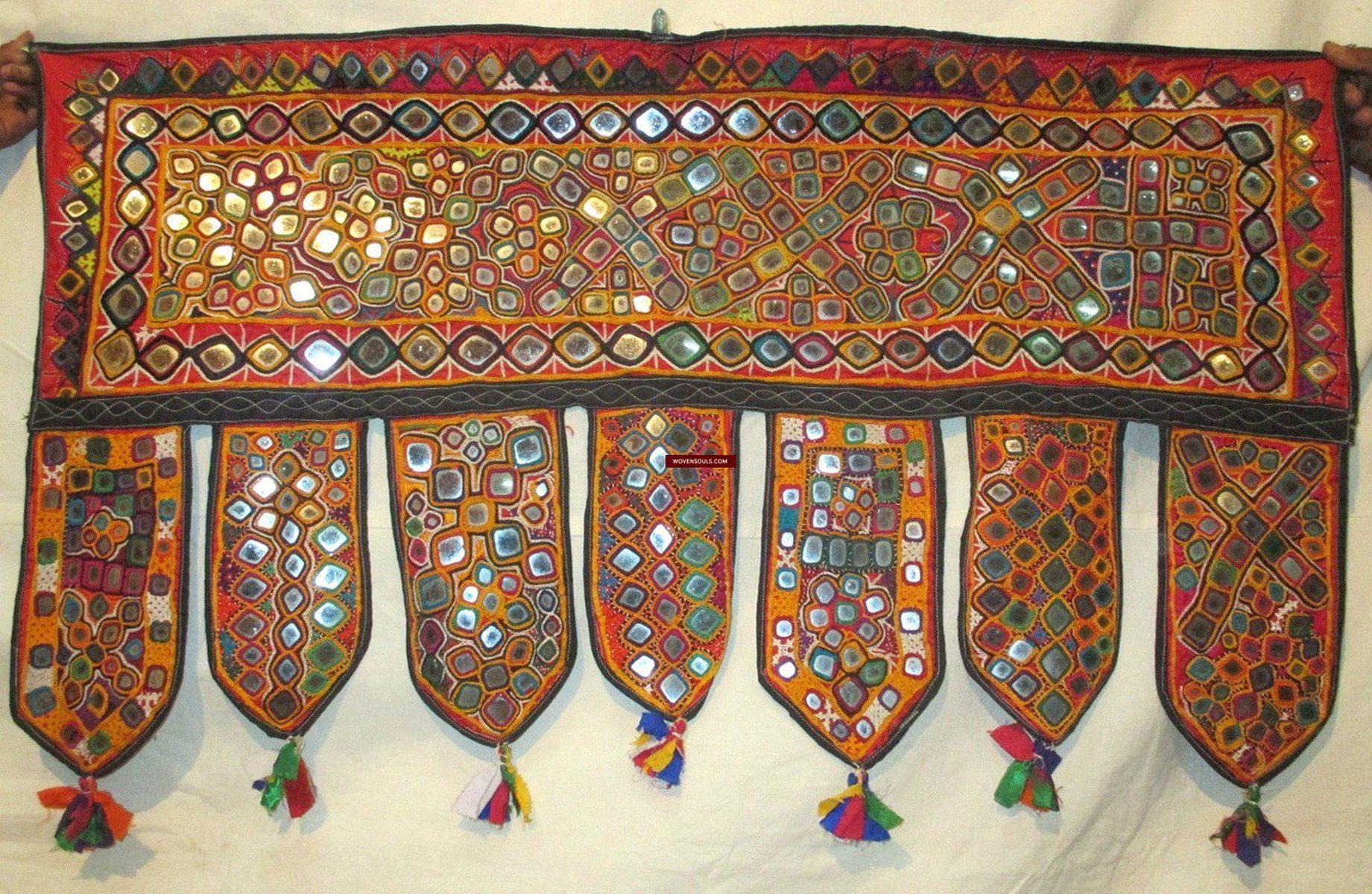 906 Vintage Mirror Embroidery Toran or Welcome Panel Gujarat - SOLD-WOVENSOULS-Antique-Vintage-Textiles-Art-Decor