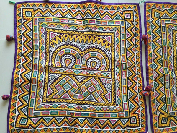 934 Vintage Pair - Rabari Embroidery Wall Decor Textile - WOVENSOULS ...