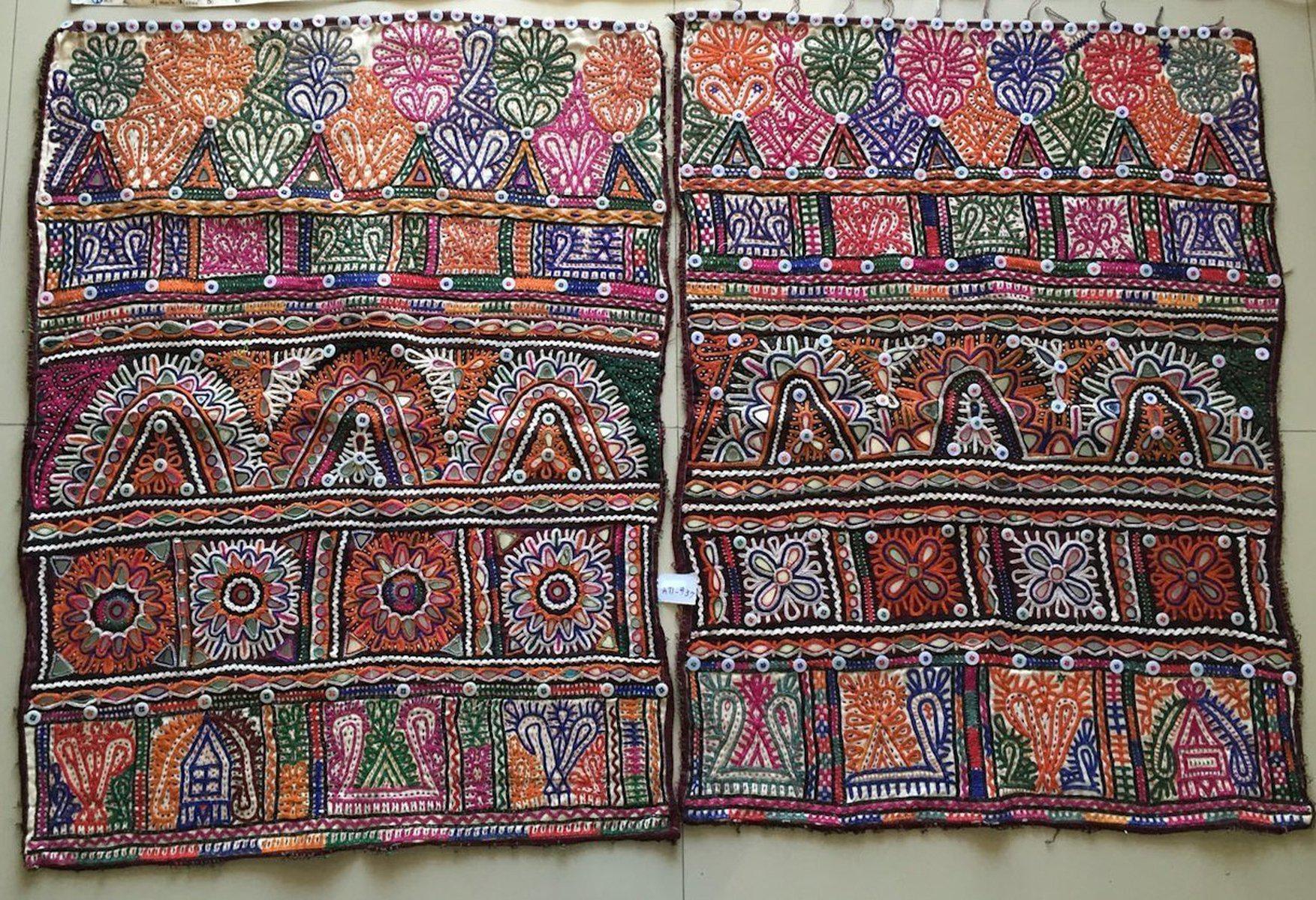 937 Dowry Bag Front Back Pair - Vintage Embroidery from Gujarat-WOVENSOULS-Antique-Vintage-Textiles-Art-Decor