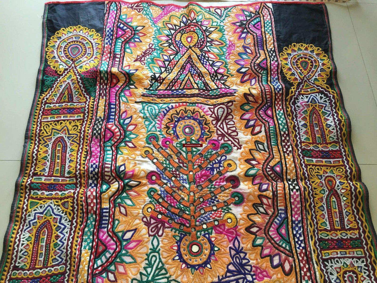 940 Vintage Embroidery Dhaniyo Panel from Kutch Gujarat-WOVENSOULS-Antique-Vintage-Textiles-Art-Decor