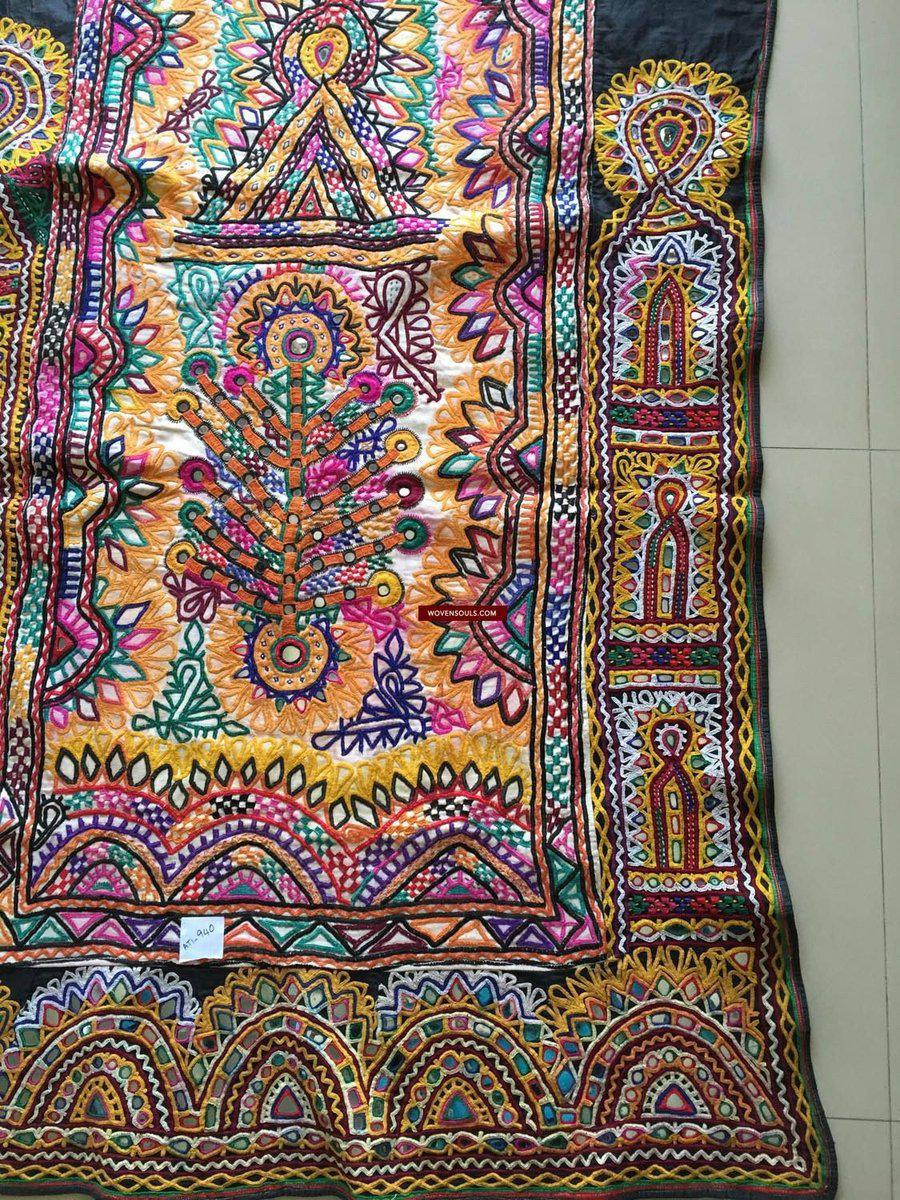 940 Vintage Embroidery Dhaniyo Panel from Kutch Gujarat-WOVENSOULS-Antique-Vintage-Textiles-Art-Decor