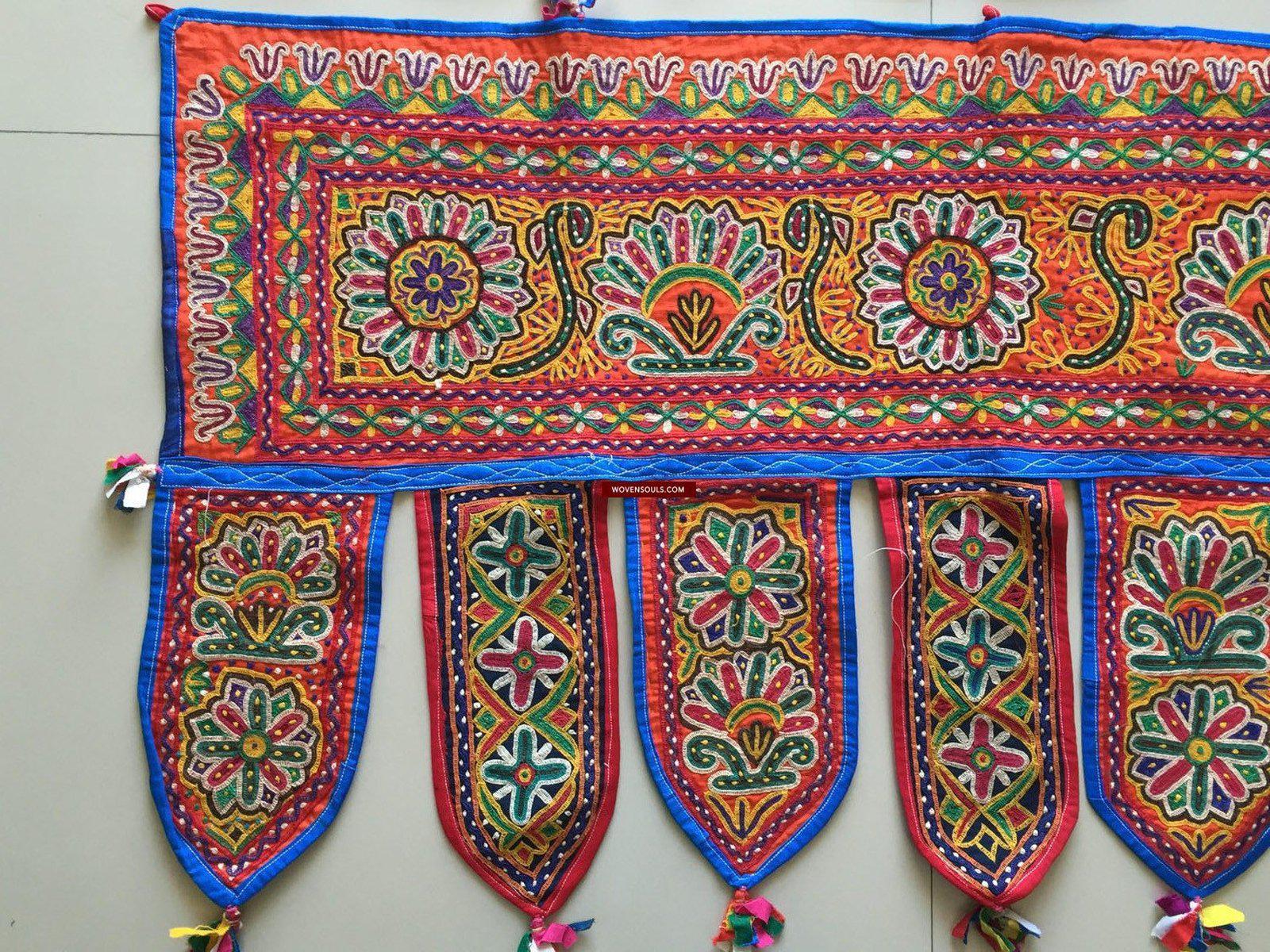 942 Vintage Embroidery - Door Decor Panel from Gujarat - Mochi Bharat Kaam-WOVENSOULS-Antique-Vintage-Textiles-Art-Decor