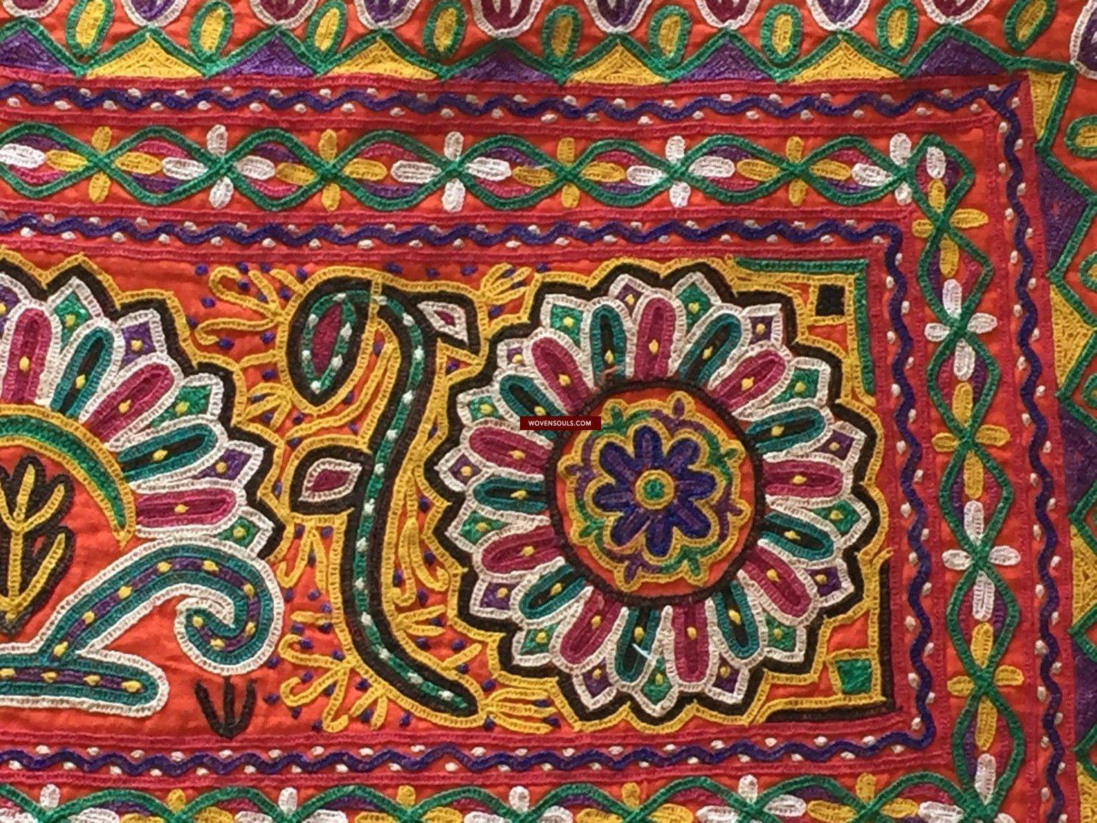 942 Vintage Embroidery - Door Decor Panel from Gujarat - Mochi Bharat Kaam-WOVENSOULS-Antique-Vintage-Textiles-Art-Decor