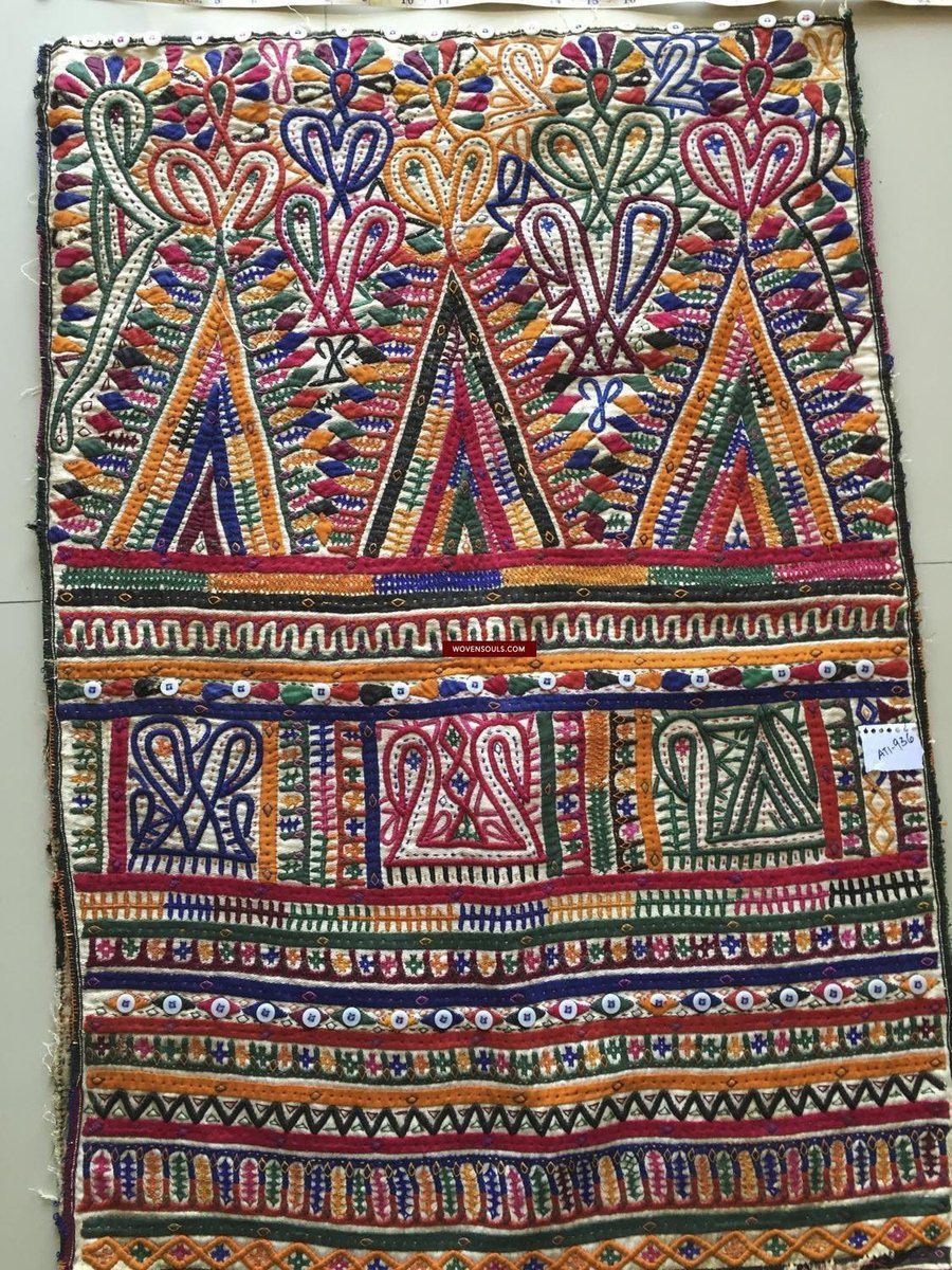 956 Dowry Bag Front Back Embroidered Panel Pair - Vintage Rabari Embroidery from Gujarat-WOVENSOULS-Antique-Vintage-Textiles-Art-Decor