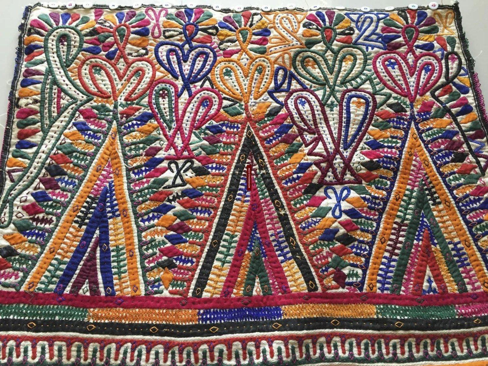 956 Dowry Bag Front Back Embroidered Panel Pair - Vintage Rabari Embroidery from Gujarat-WOVENSOULS-Antique-Vintage-Textiles-Art-Decor