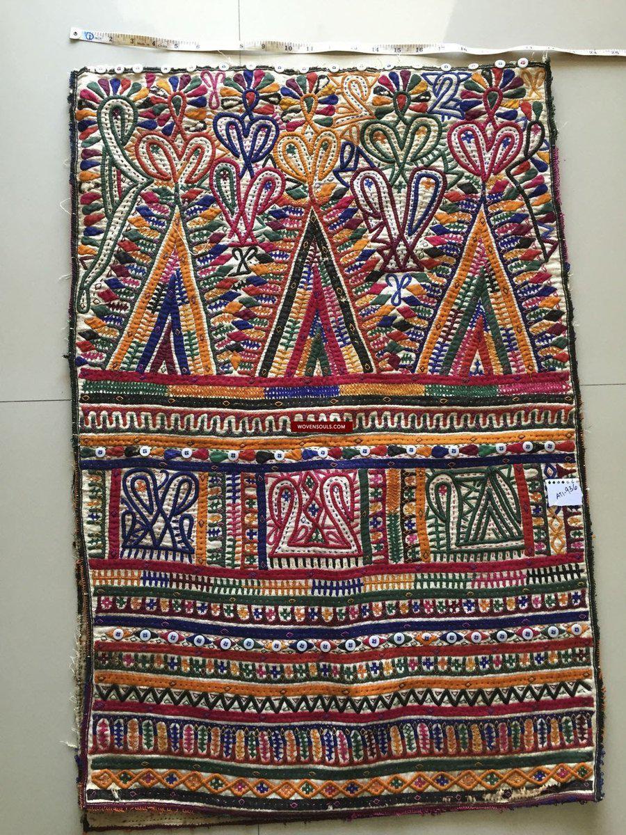 956 Dowry Bag Front Back Embroidered Panel Pair - Vintage Rabari Embroidery from Gujarat-WOVENSOULS-Antique-Vintage-Textiles-Art-Decor