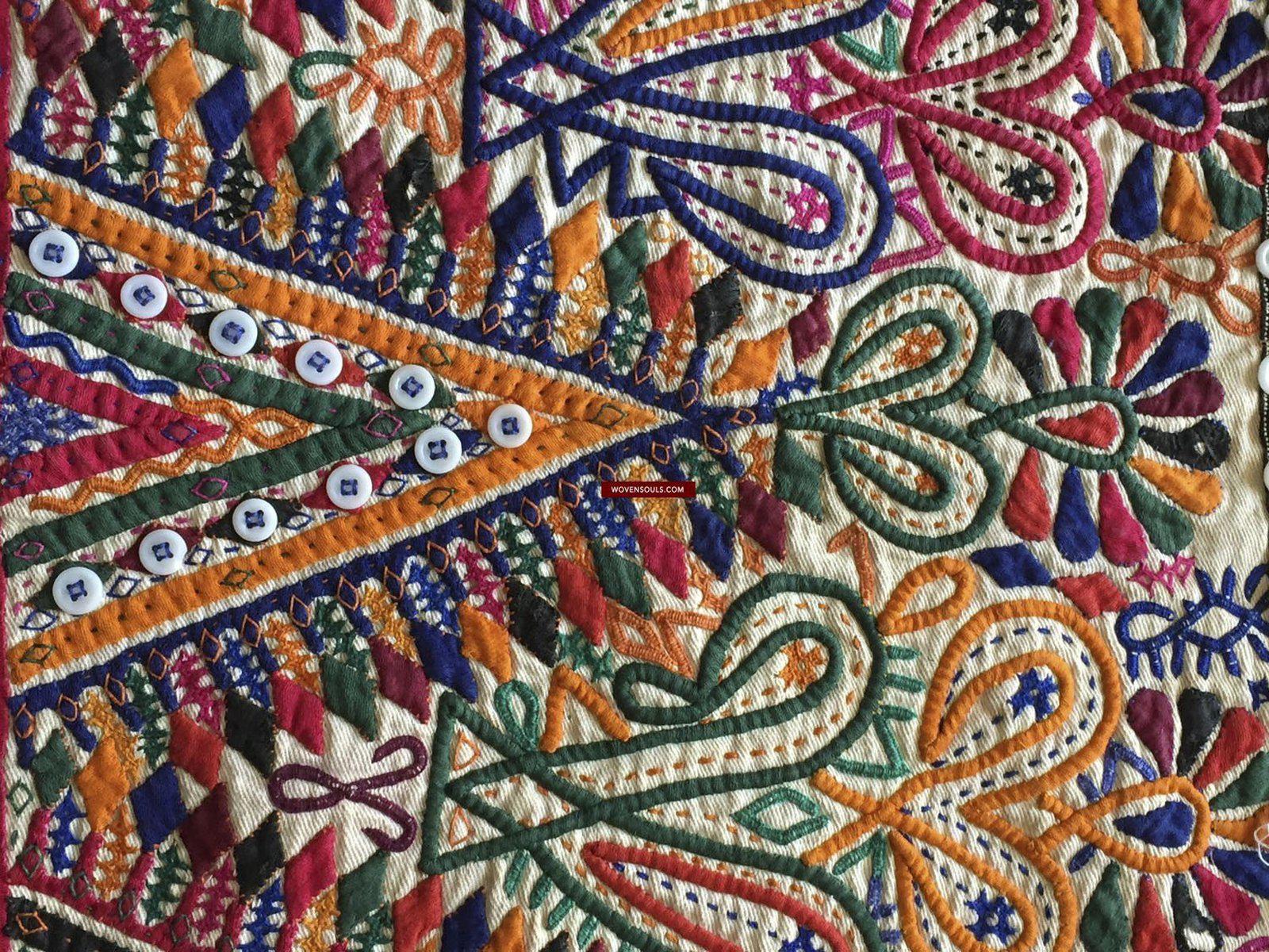 956 Dowry Bag Front Back Embroidered Panel Pair - Vintage Rabari Embroidery from Gujarat-WOVENSOULS-Antique-Vintage-Textiles-Art-Decor