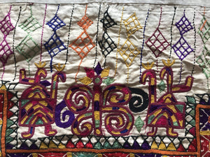 962 Vintage Dhaniyo with Embroidered Butterfly & Maidens, Kutch Gujarat Textile Art-WOVENSOULS-Antique-Vintage-Textiles-Art-Decor