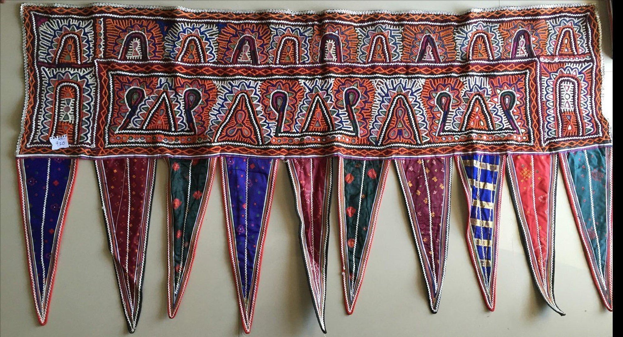 980 Long Vintage Rabari Embroidery Wall Decor Textile from Gujarat-WOVENSOULS-Antique-Vintage-Textiles-Art-Decor