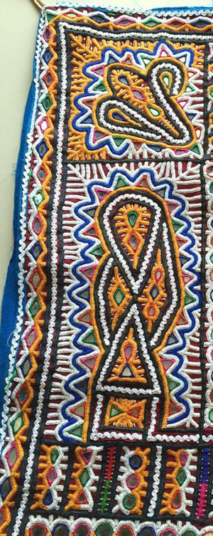 983 Long Vintage Rabari Embroidery Toran Wall Decor Textile from Gujarat-WOVENSOULS-Antique-Vintage-Textiles-Art-Decor