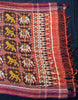 1985 Antiiloom antico Patan Patan Patola Double Ikat Sari Frammento Elefante Tiger Motif