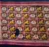 1985 Antiiloom antico Patan Patan Patola Double Ikat Sari Frammento Elefante Tiger Motif