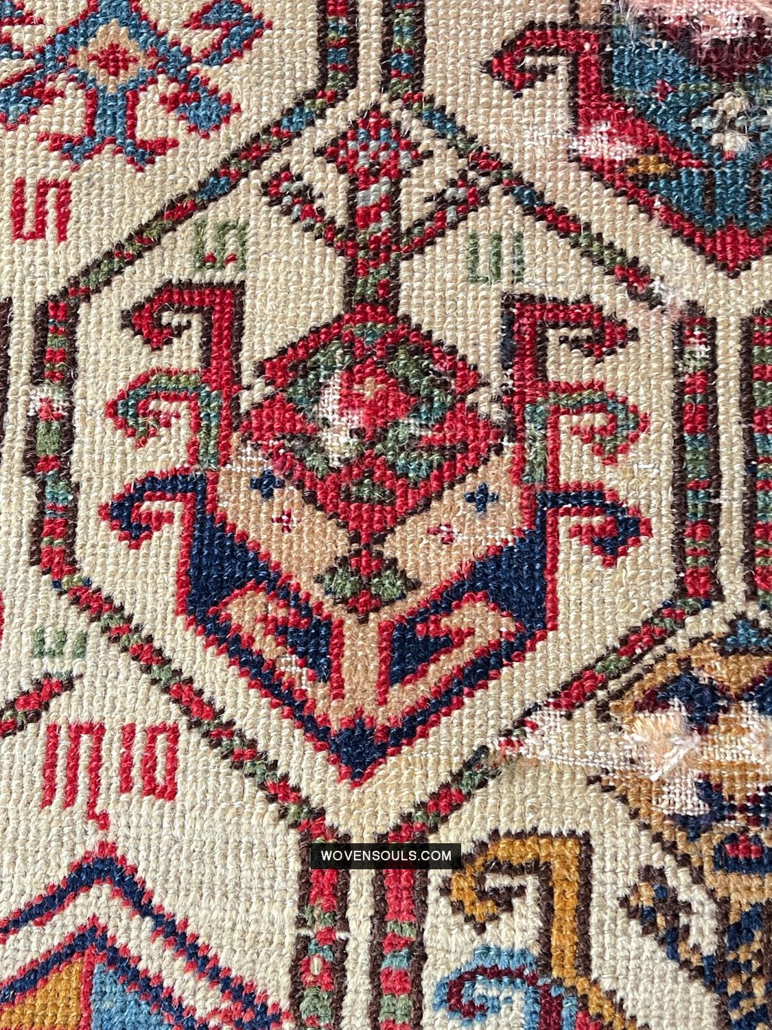 1800 Antique Shirvan Rug Fragment - WOVENSOULS Antique Vintage Art Interior Decor