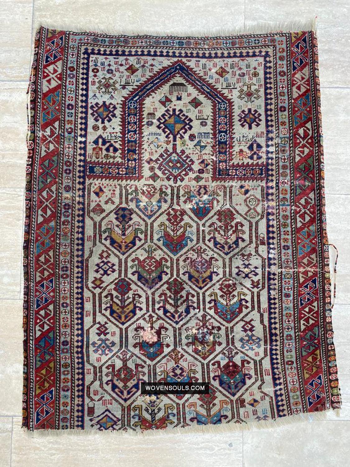 1800 Antique Shirvan Rug Fragment - WOVENSOULS Antique Vintage Art Interior Decor