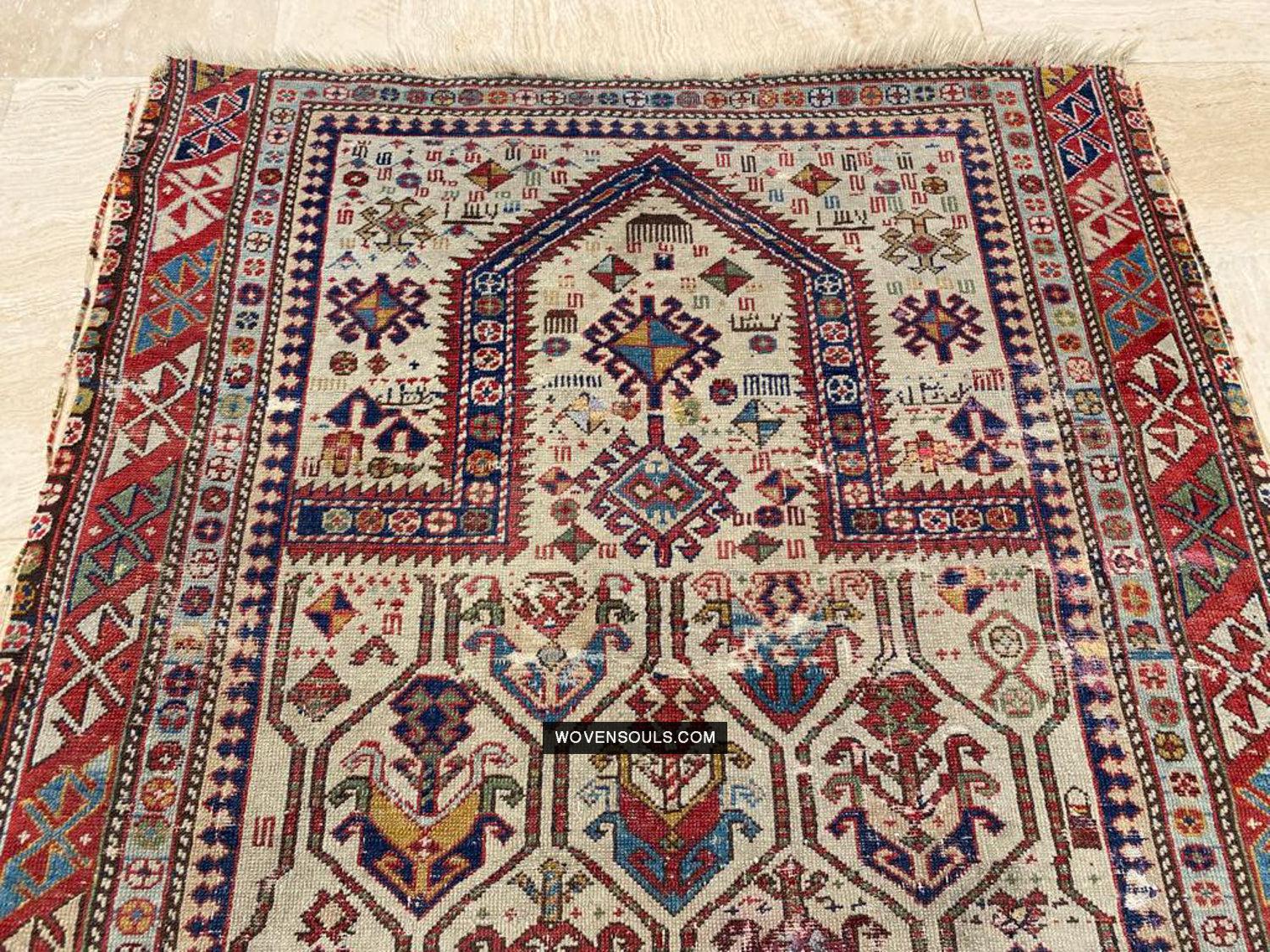 1800 Antique Shirvan Rug Fragment - WOVENSOULS Antique Vintage Art Interior Decor