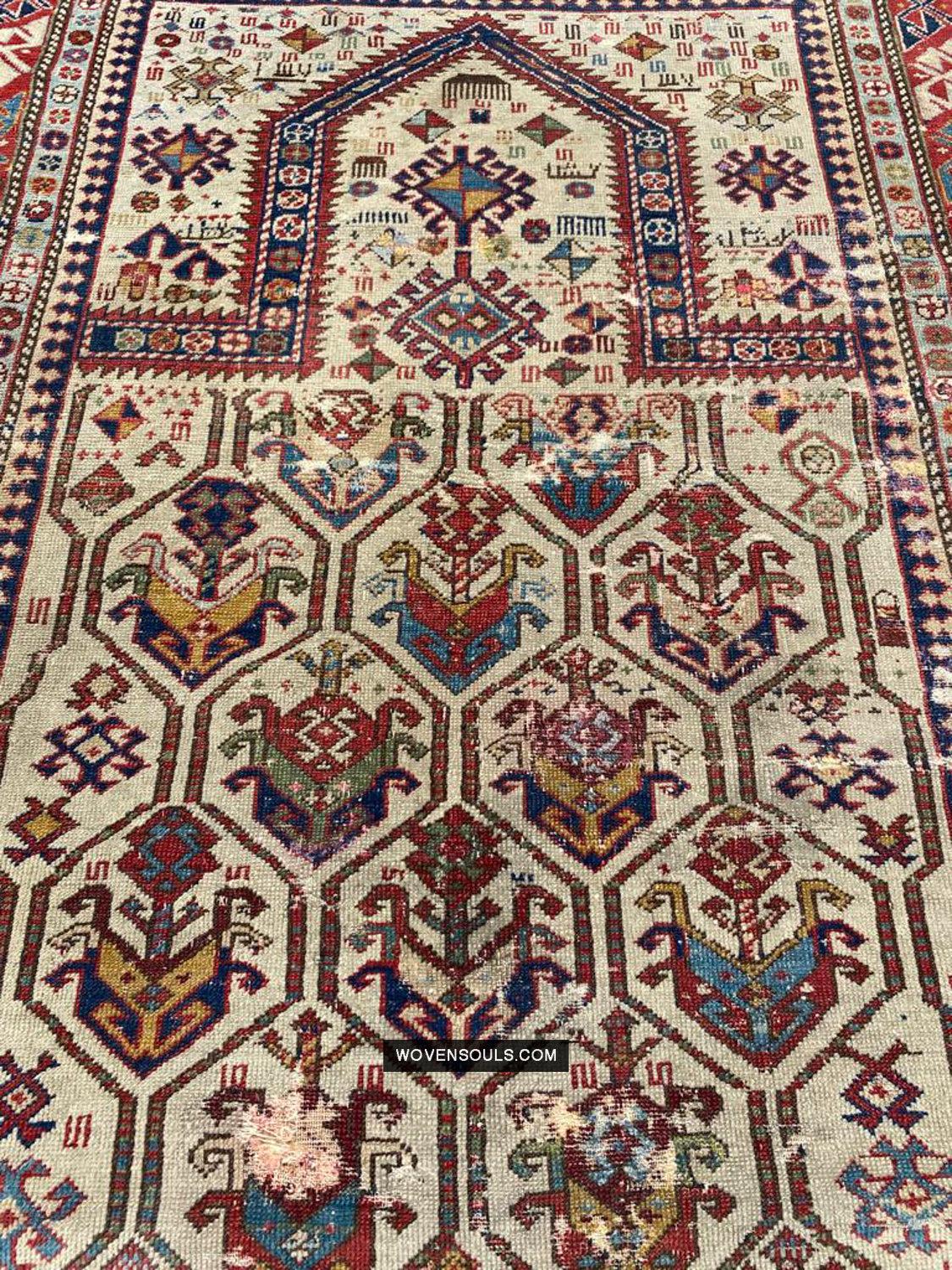 1800 Antique Shirvan Rug Fragment - WOVENSOULS Antique Vintage Art Interior Decor