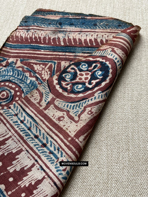 1895 Antiguo comercio indio textil dibujado a mano Kalamkari Toraja Fragment