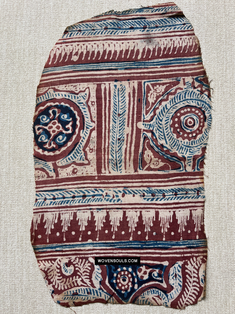 1895アンティークインドの貿易繊維手描きのカラムカリ・トラージャフラグメント - WOVENSOULS Antique Textiles & Art  Gallery