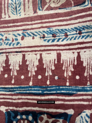 1895 Antique Indian Trade Textile  Hand-Drawn Kalamkari Toraja Fragment
