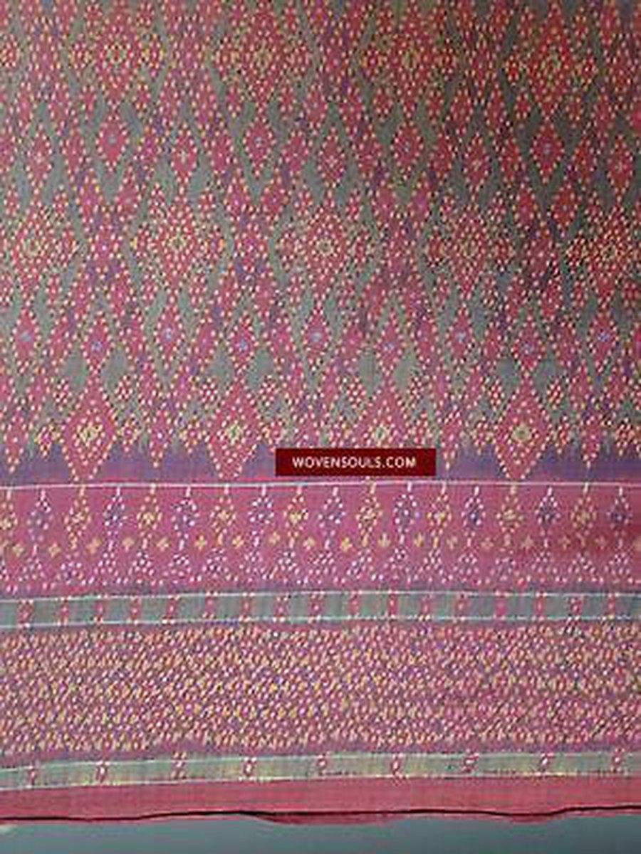 E505 SOLD Antique Cambodian Khmer Ikat Silk Sampot Fragment-WOVENSOULS-Antique-Vintage-Textiles-Art-Decor