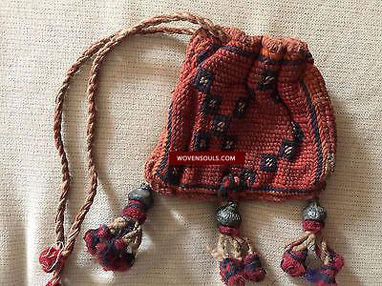 E506 TINY OLD Handmade Tribal Coin Purse-WOVENSOULS-Antique-Vintage-Textiles-Art-Decor