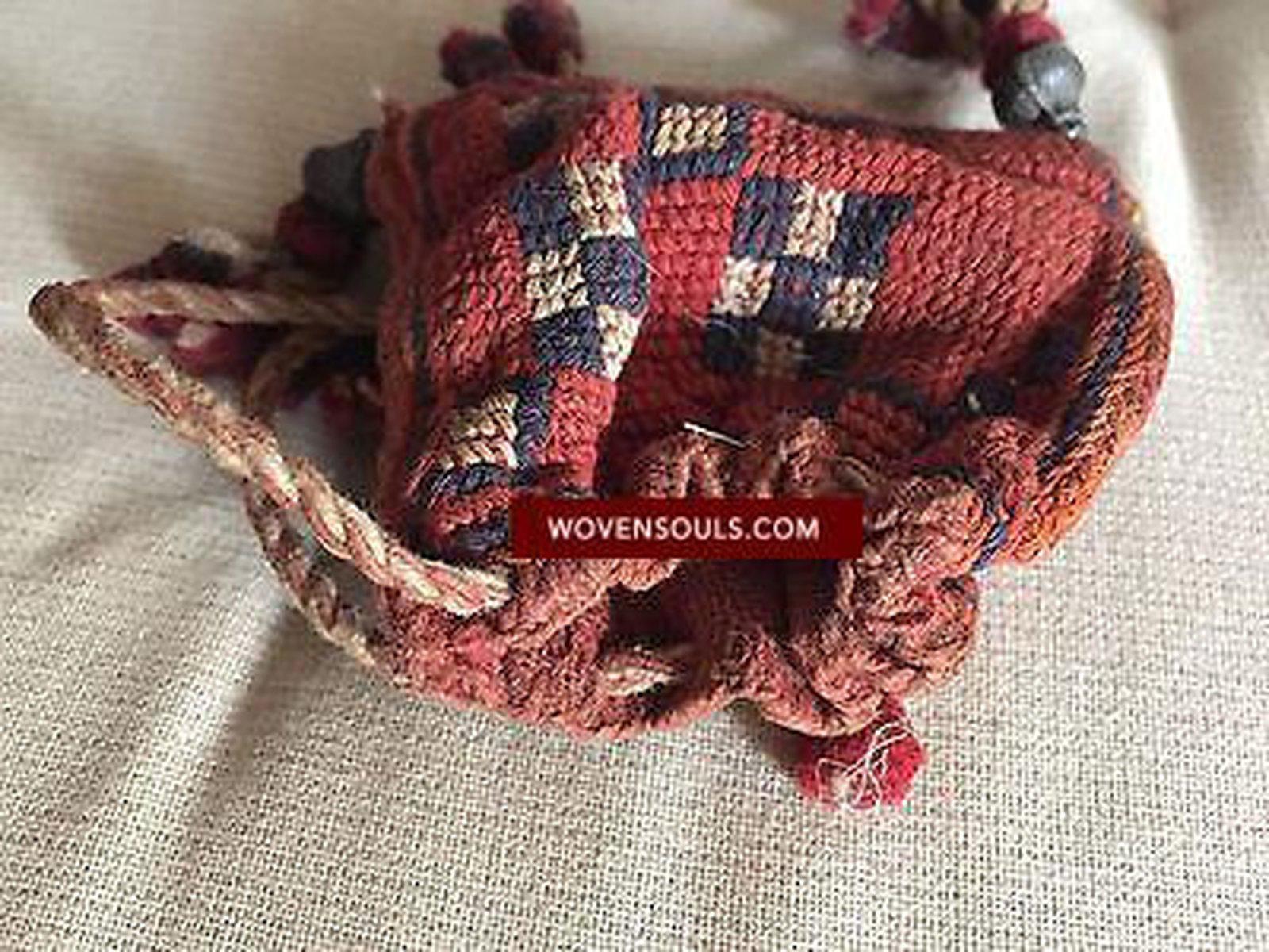 E506 TINY OLD Handmade Tribal Coin Purse-WOVENSOULS-Antique-Vintage-Textiles-Art-Decor