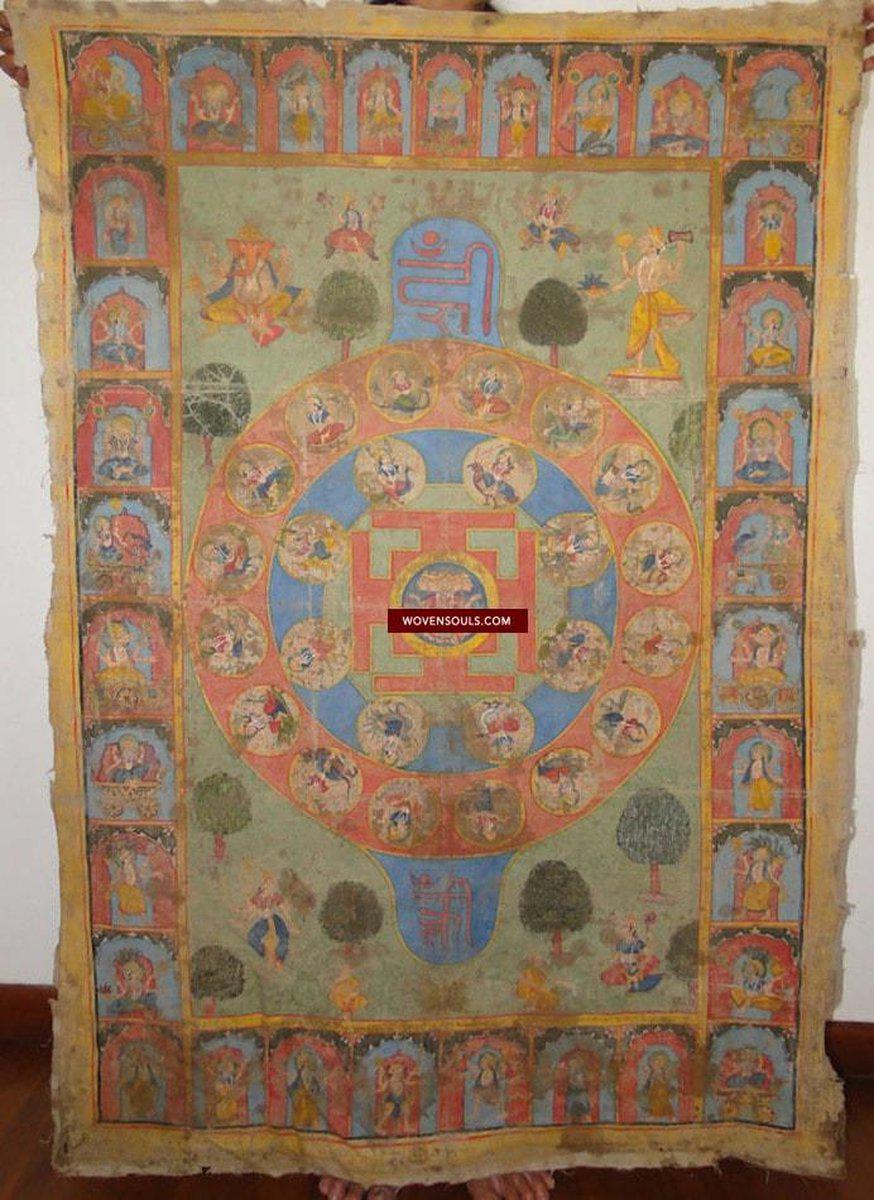 Lot 51 SOLD - Old Tantric Pichvai Painting with Jain Iconography 3-WOVENSOULS-Antique-Vintage-Textiles-Art-Decor