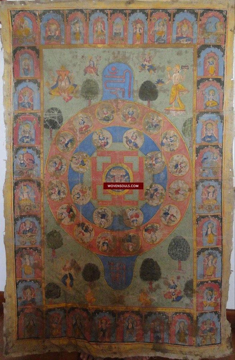 Lot 51 SOLD - Old Tantric Pichvai Painting with Jain Iconography 3-WOVENSOULS-Antique-Vintage-Textiles-Art-Decor