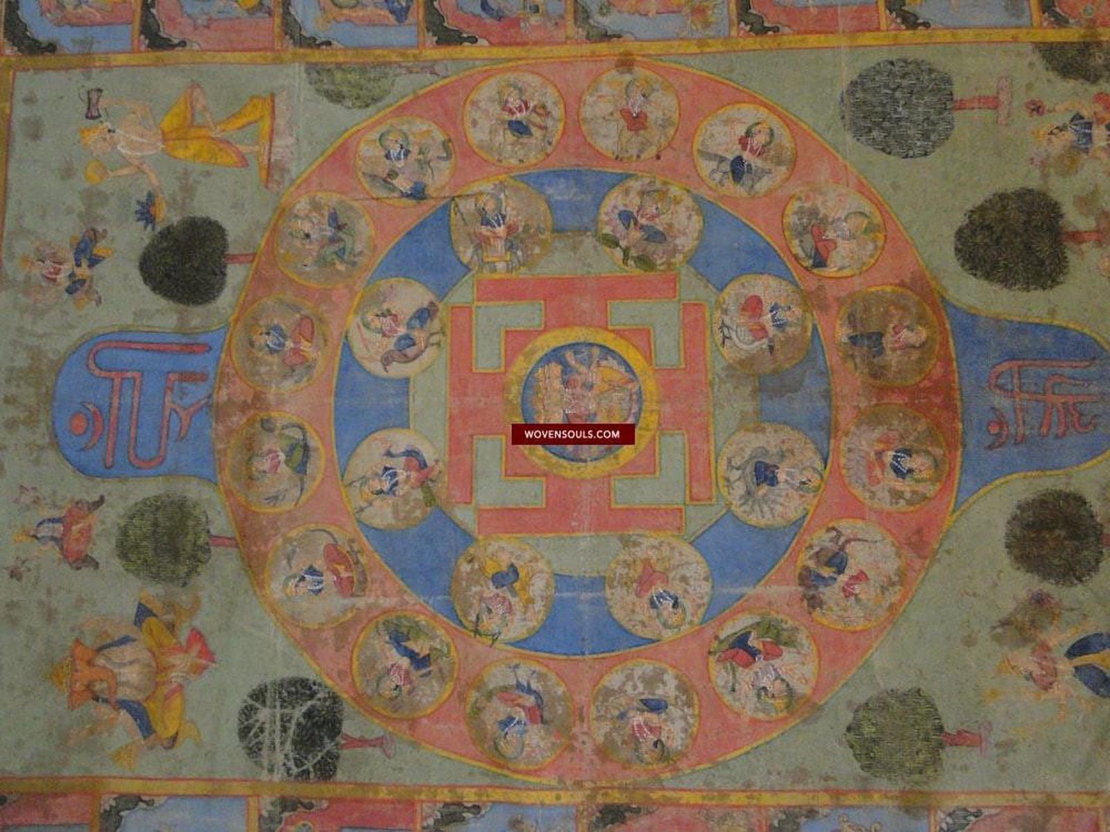 Lot 51 SOLD - Old Tantric Pichvai Painting with Jain Iconography 3-WOVENSOULS-Antique-Vintage-Textiles-Art-Decor