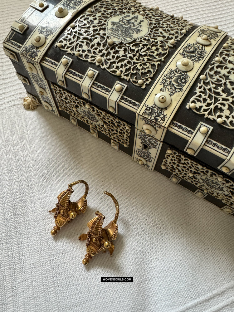 495 Old Gold Jewelry Earrings - South India-WOVENSOULS-Antique-Vintage-Textiles-Art-Decor