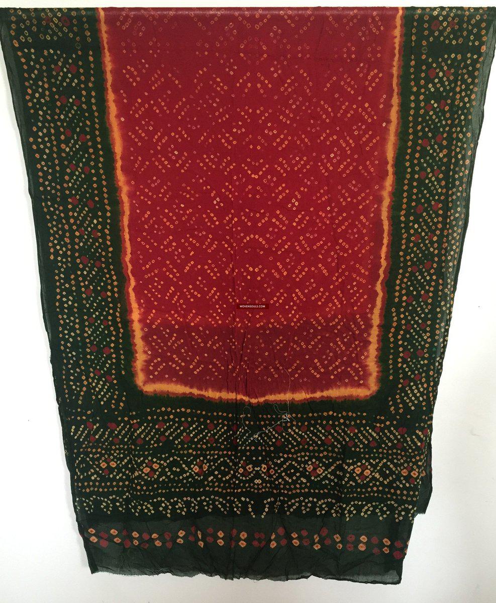 SOLD Old Indian Textile - Shawl with Tie-Dye Bandhini on Mulmul-WOVENSOULS-Antique-Vintage-Textiles-Art-Decor