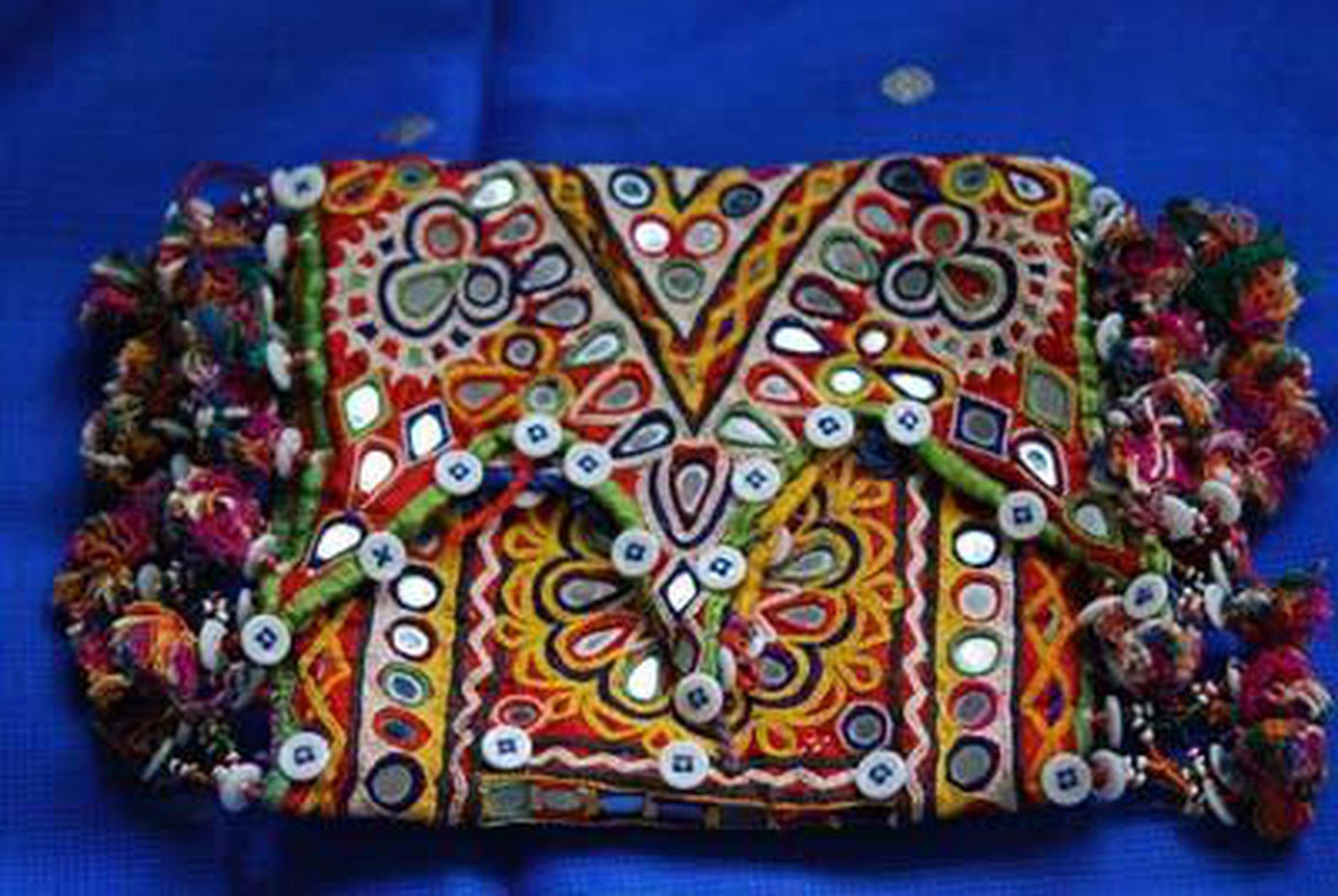 SOLD Old Kutch Mirror Embroidery Purse-WOVENSOULS-Antique-Vintage-Textiles-Art-Decor