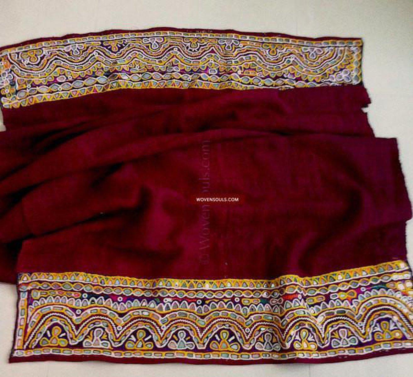 SOLD Old Gujarat Mirror Embroidery Wool Shawl-WOVENSOULS-Antique-Vintage-Textiles-Art-Decor
