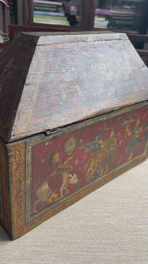 1760 Antique Pattachitra Krishna Paintings on a Wooden Chest