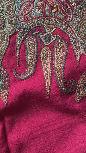 1608 Antique Kashmir Silk Embroidered Amli Shawl Rumal