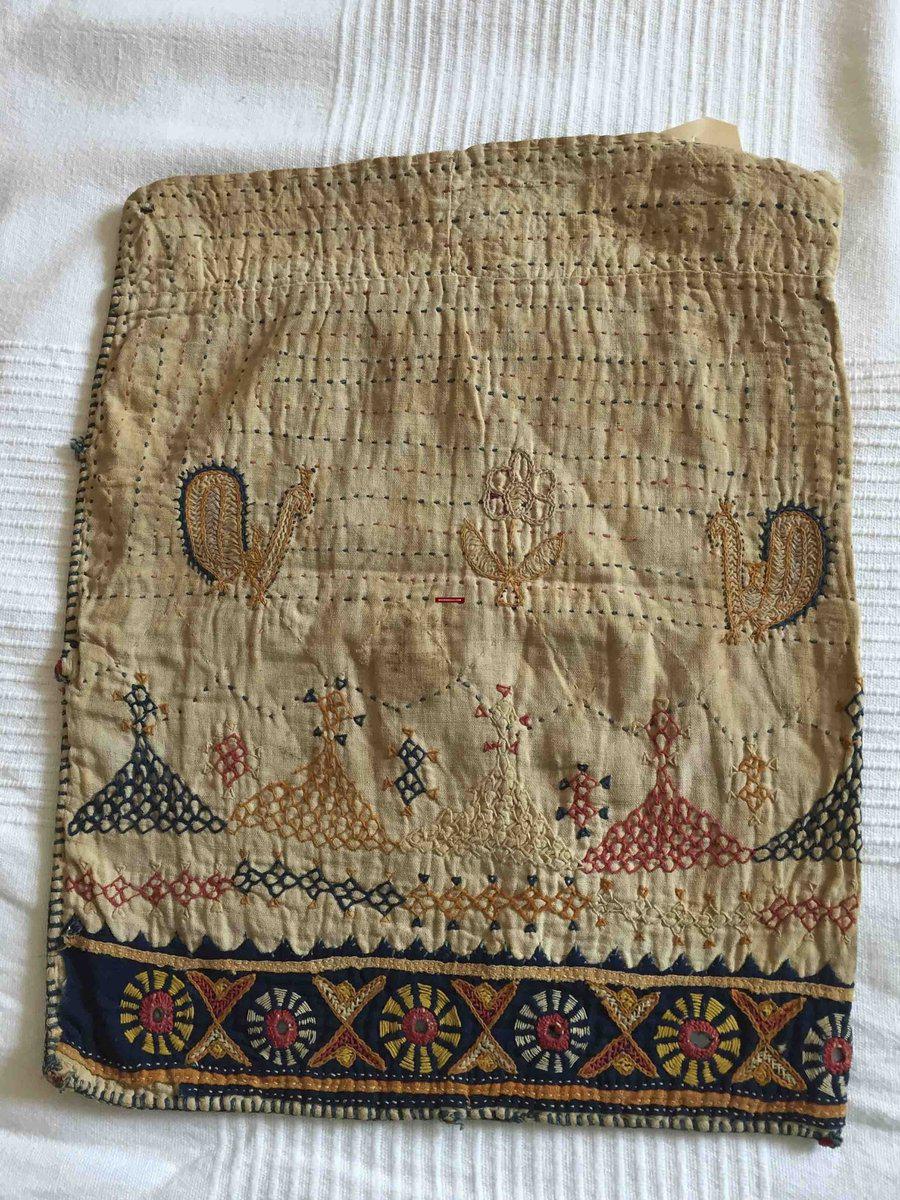 1007 SOLD Old Textile with Embroidery - Gujarat Bag-WOVENSOULS-Antique-Vintage-Textiles-Art-Decor