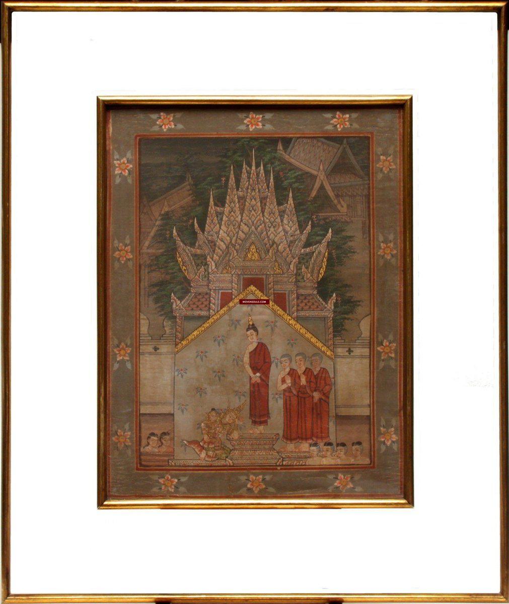 1013 SOLD Antique Ayutthaya Buddhist Painting Art Thailand-WOVENSOULS-Antique-Vintage-Textiles-Art-Decor