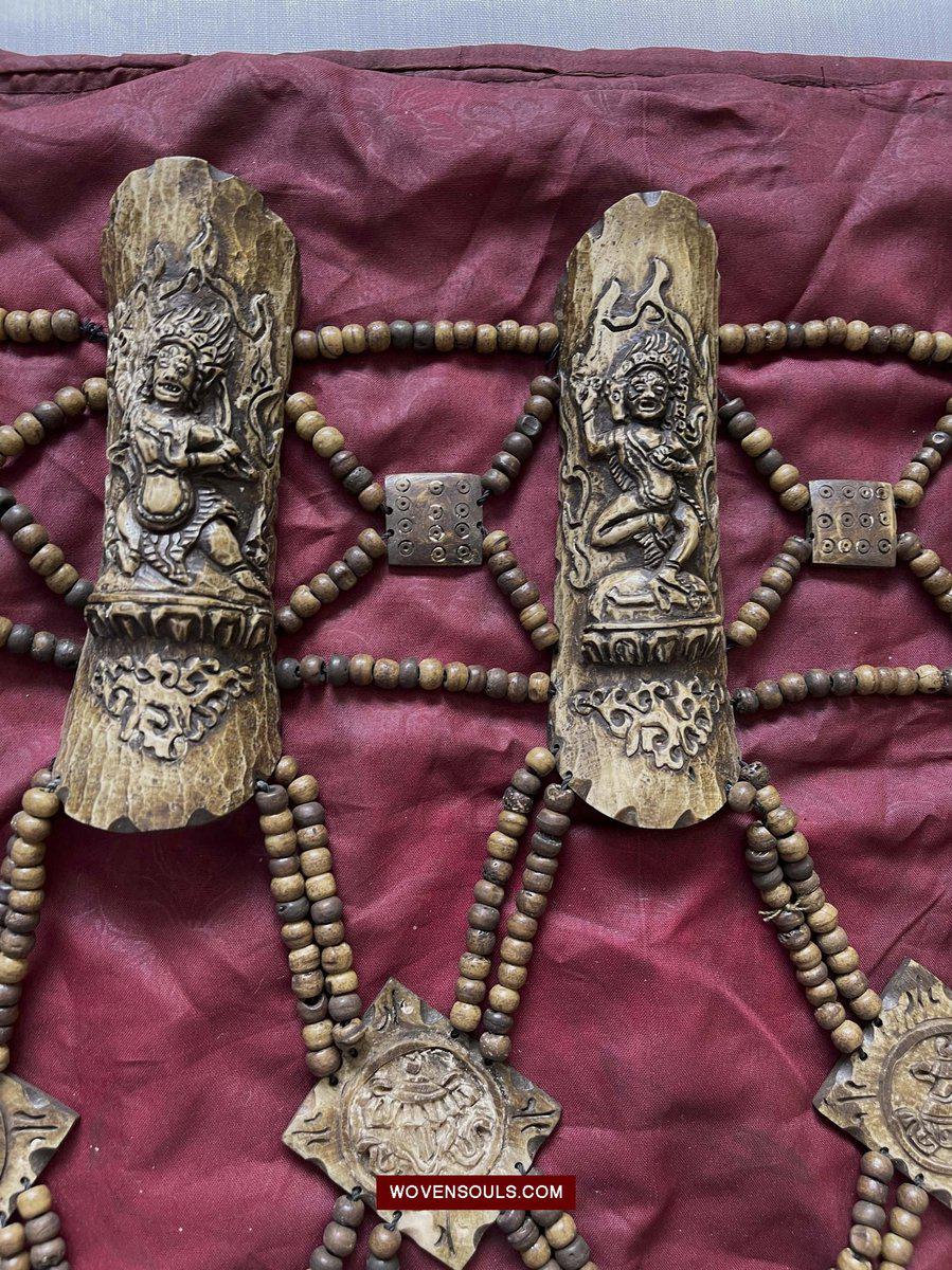 1015 Set - Antique Tantric Buddhist Head Priest's Ceremonial Costume - Carved Bone-WOVENSOULS-Antique-Vintage-Textiles-Art-Decor