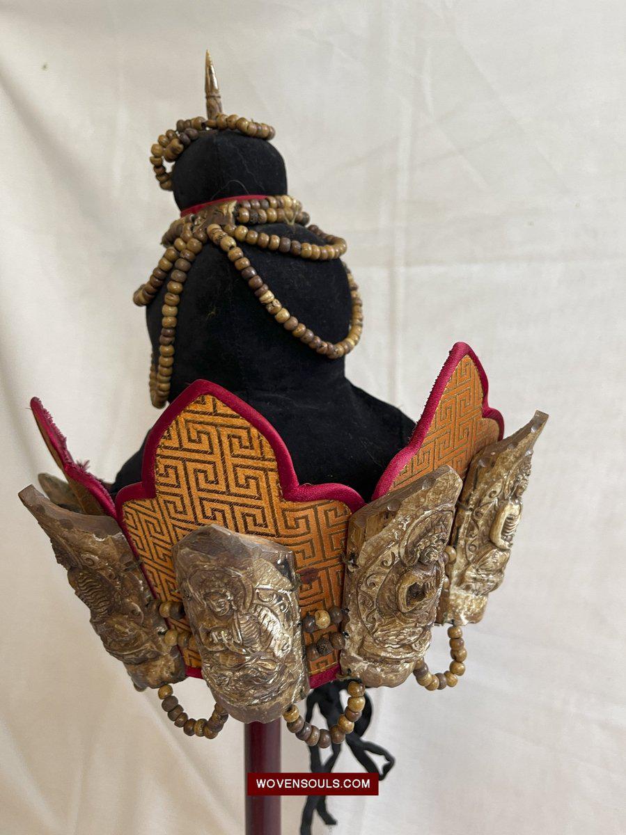 1015 Set - Antique Tantric Buddhist Head Priest's Ceremonial Costume - Carved Bone-WOVENSOULS-Antique-Vintage-Textiles-Art-Decor