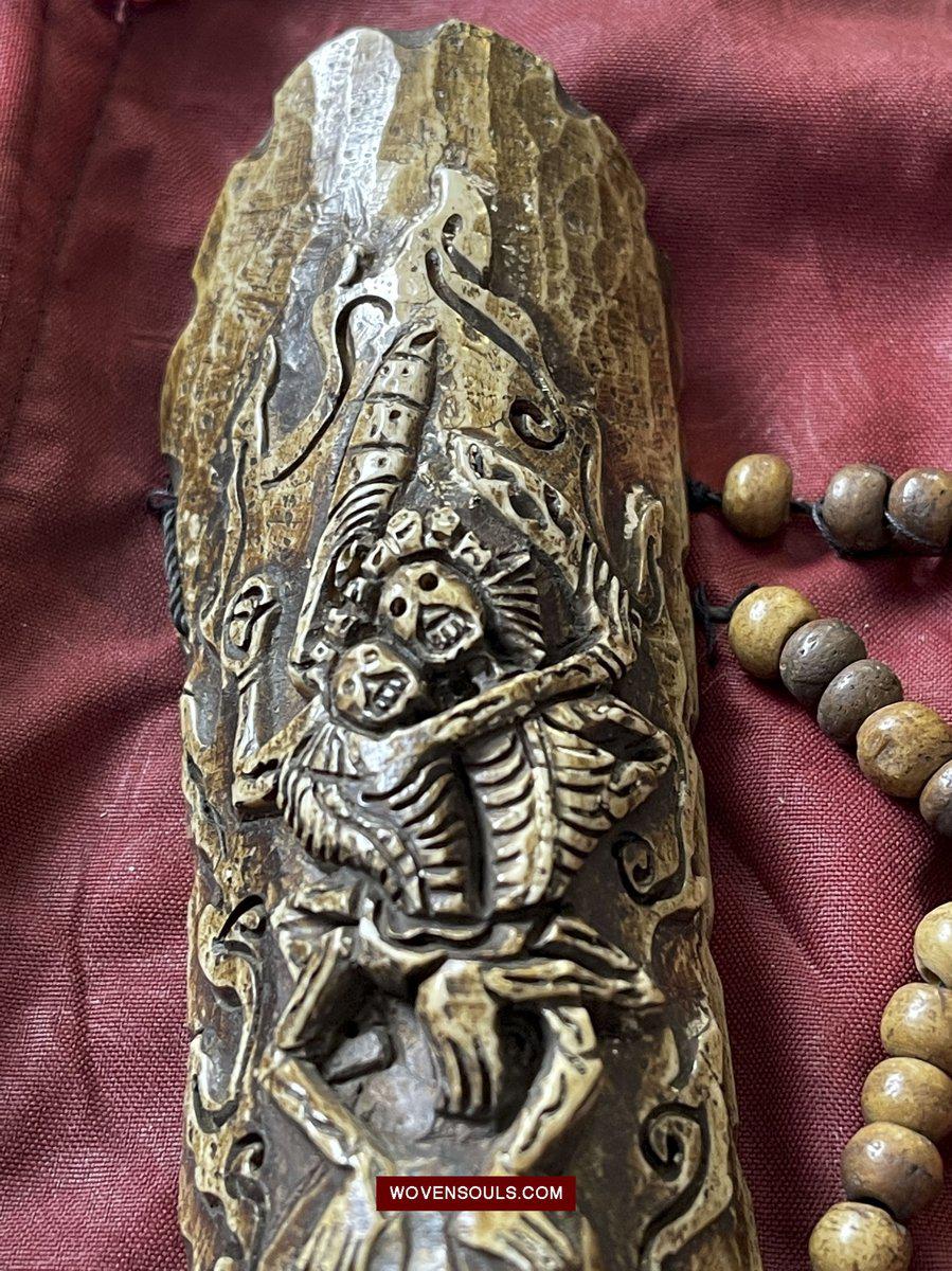 1015 Set - Antique Tantric Buddhist Head Priest's Ceremonial Costume - Carved Bone-WOVENSOULS-Antique-Vintage-Textiles-Art-Decor