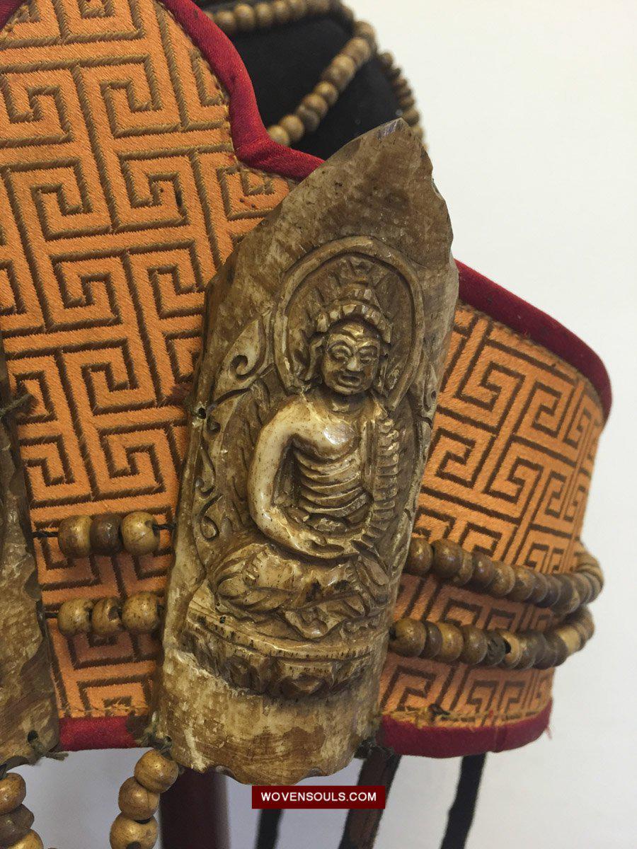 1015 Set - Antique Tantric Buddhist Head Priest's Ceremonial Costume - Carved Bone-WOVENSOULS-Antique-Vintage-Textiles-Art-Decor