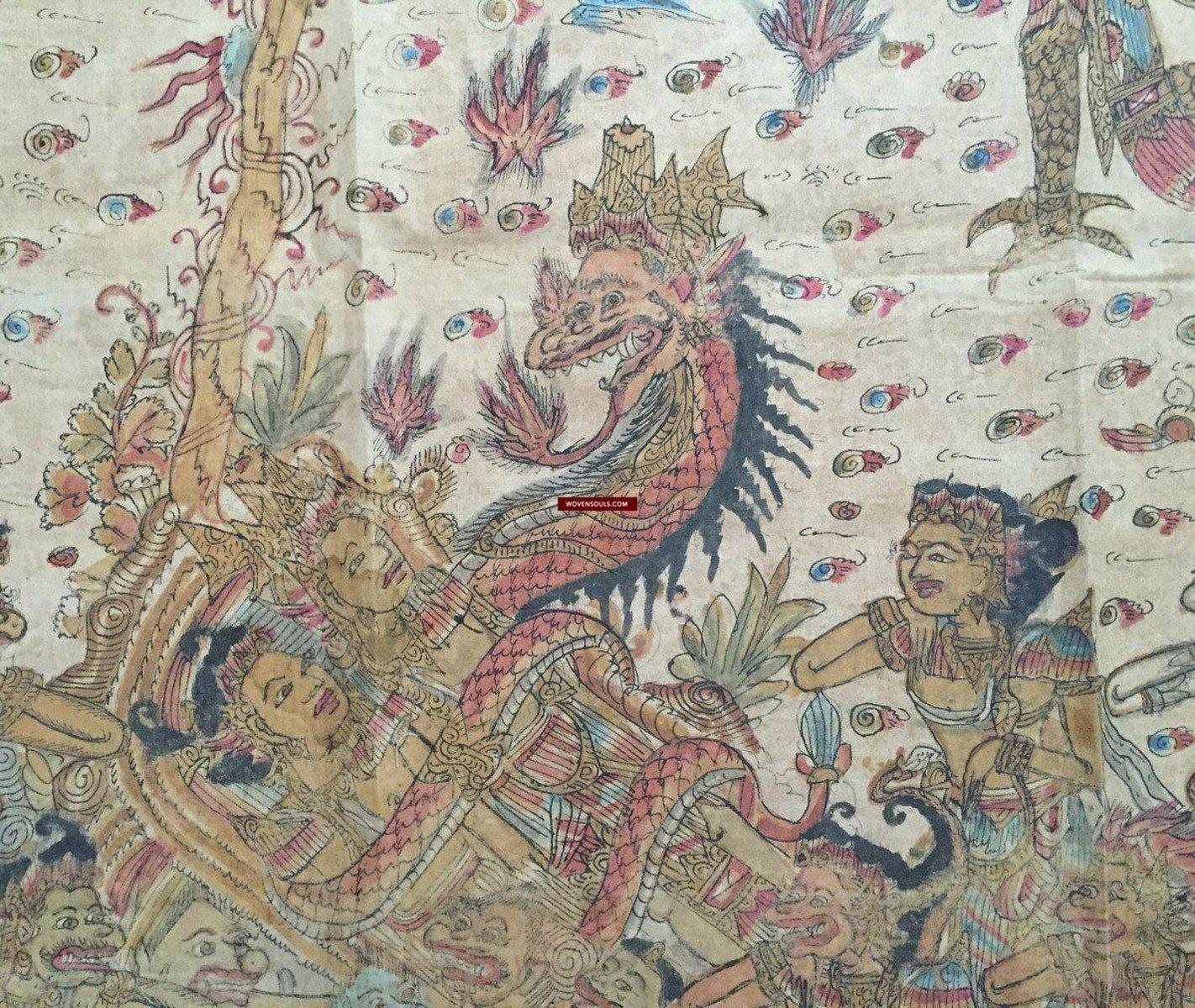 1018 Antique Kamasan Balinese Folk Painting of Ramayan - Intriguing Scene-WOVENSOULS-Antique-Vintage-Textiles-Art-Decor