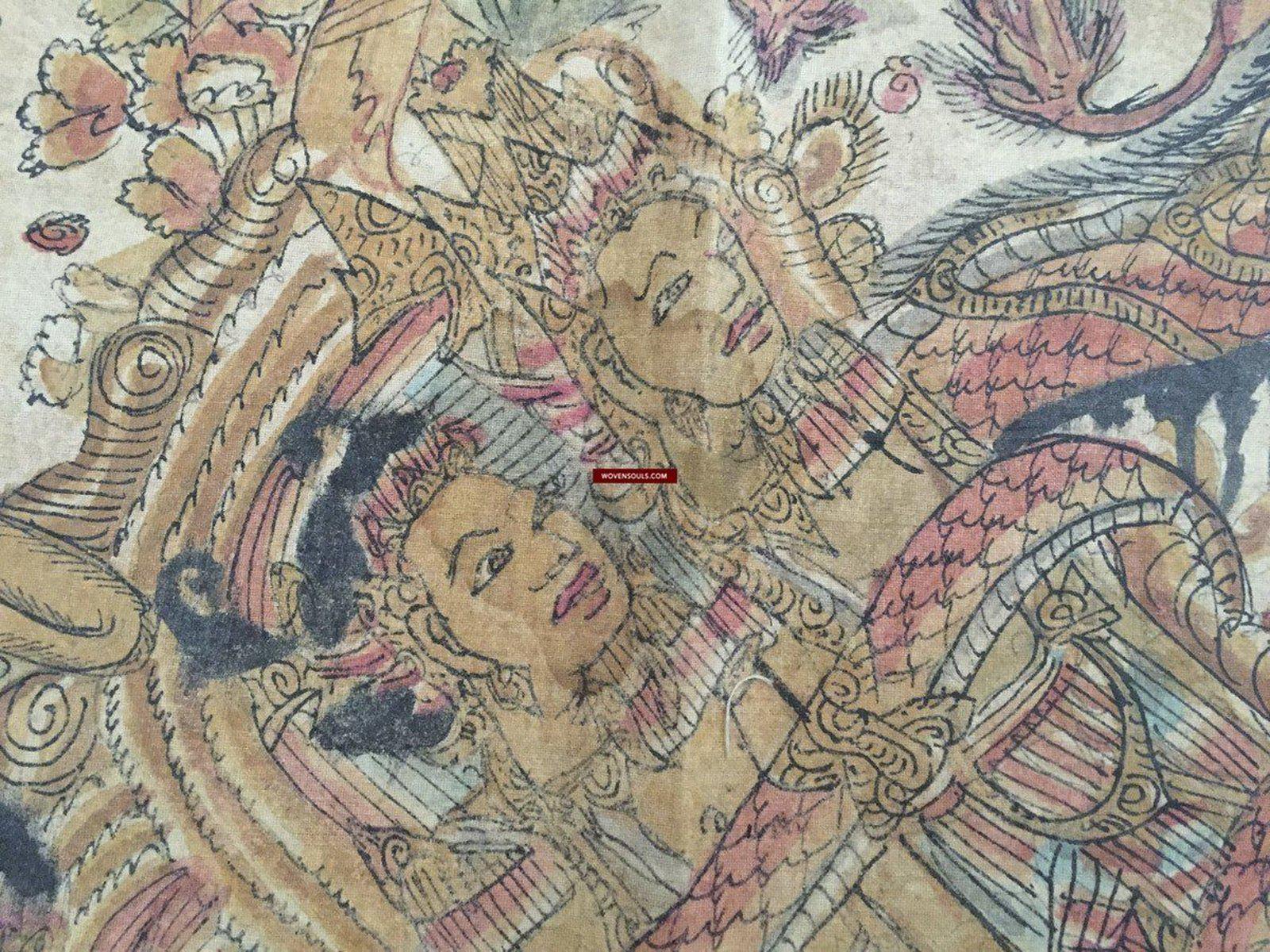 1018 Antique Kamasan Balinese Folk Painting of Ramayan - Intriguing Scene-WOVENSOULS-Antique-Vintage-Textiles-Art-Decor